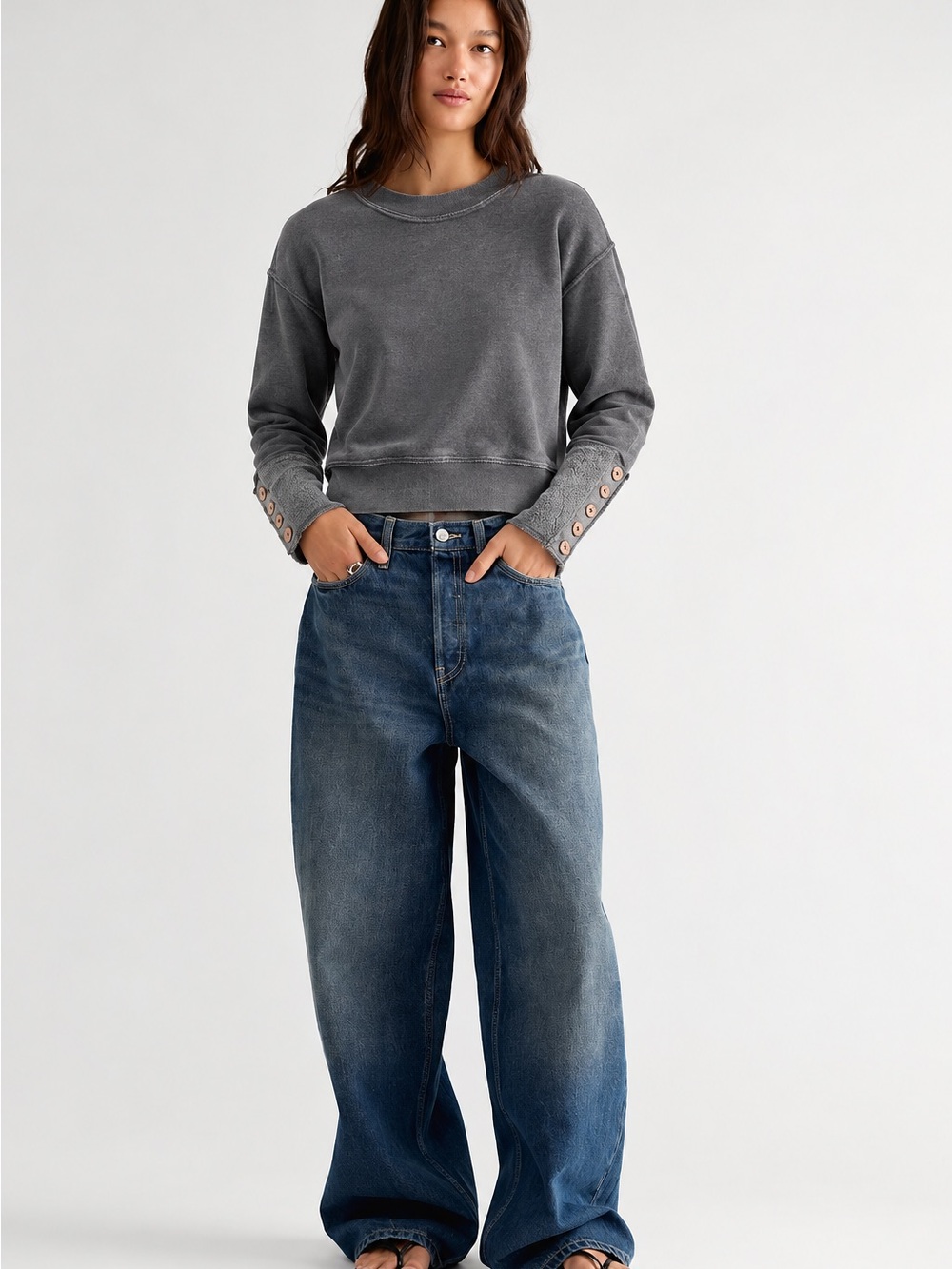 Free People Look Ahead Crop Sweatshirt
